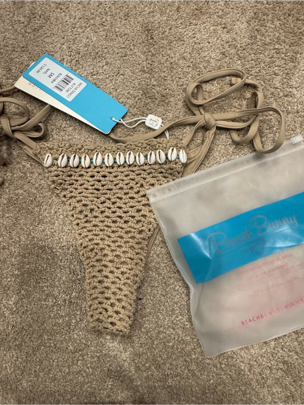 Beach Bunny Tan Crochet Shell-Trim Bikini Bottom